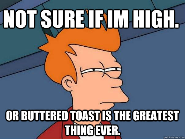 Not sure if im high. Or buttered toast is the greatest thing ever. - Not sure if im high. Or buttered toast is the greatest thing ever.  Futurama Fry