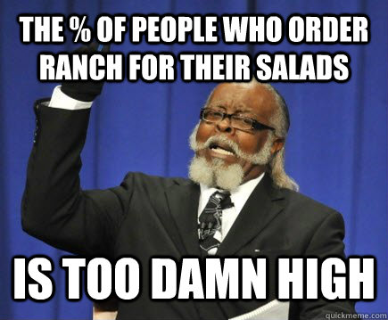 The % of people who order ranch for their salads is too damn high  Too Damn High