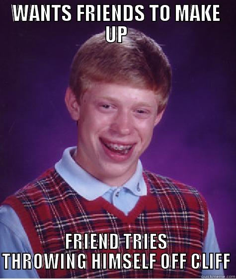 WANTS FRIENDS TO MAKE UP FRIEND TRIES THROWING HIMSELF OFF CLIFF Bad Luck Brian