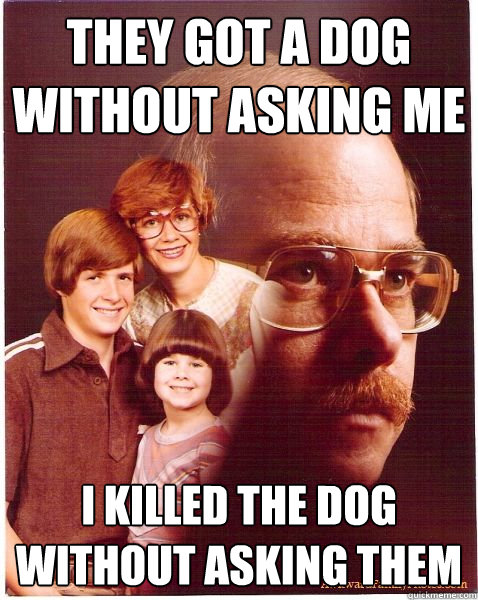 They got a dog without asking me I killed the dog without asking them  Vengeance Dad