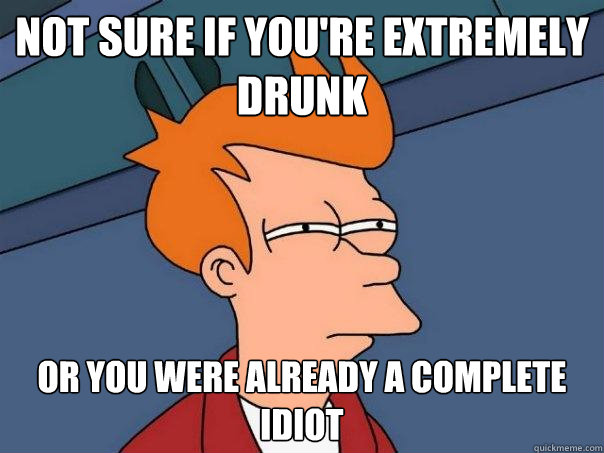 Not sure if you're extremely drunk or you were already a complete idiot  Futurama Fry