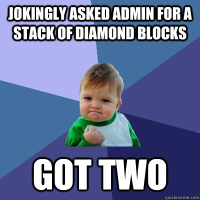 jokingly asked admin for a stack of diamond blocks got two  Success Kid