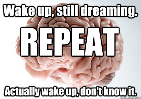 Wake up, still dreaming. Actually wake up, don't know it. REPEAT  Scumbag Brain