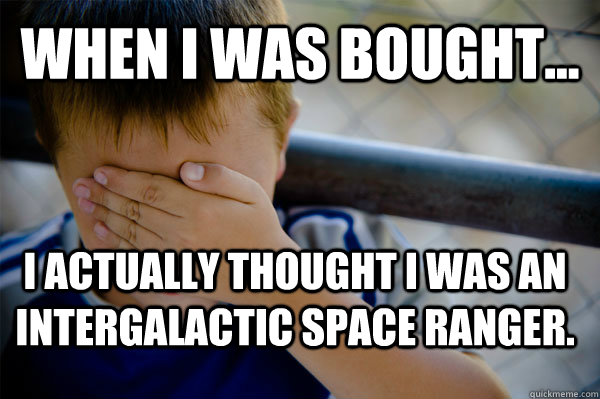 WHEN I WAS BOUGHT... I actually thought I was an intergalactic space ranger.  Confession kid