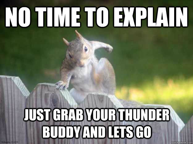 no time to explain just grab your Thunder Buddy and lets go  Parkour Squirrel