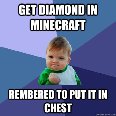 get diamond in minecraft rembered to put it in chest  Success Kid