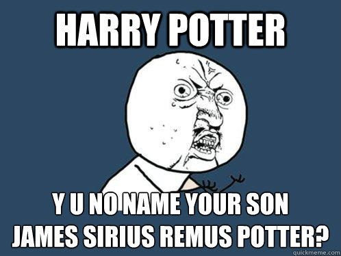 HARRY POTTER y u no NAME YOUR SON
JAMES SIRIUS REMUS POTTER?  Y U No