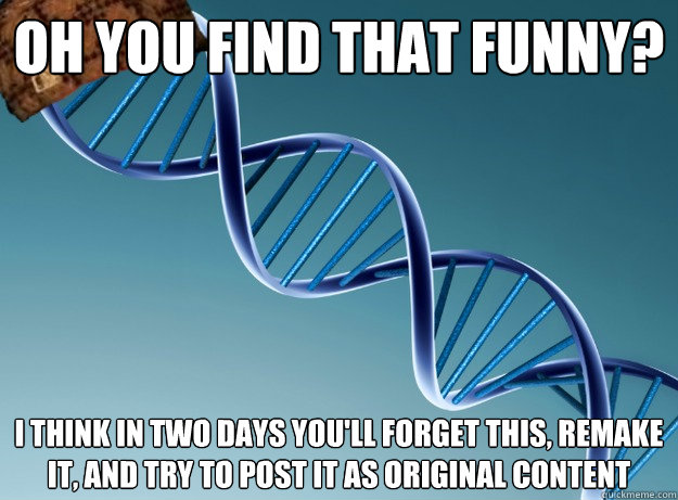 Oh you find that funny? I think in two days you'll forget this, remake it, and try to post it as original content  Scumbag Genetics