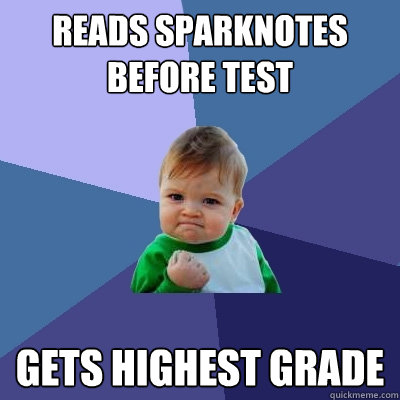 Reads sparknotes before test  Gets highest grade  Success Kid