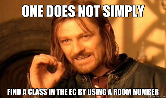 One Does Not Simply FInd a class in the EC by using a room number  Boromir