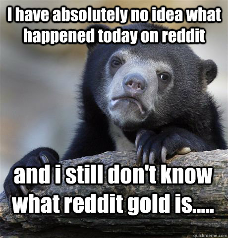 I have absolutely no idea what happened today on reddit and i still don't know what reddit gold is.....  Confession Bear