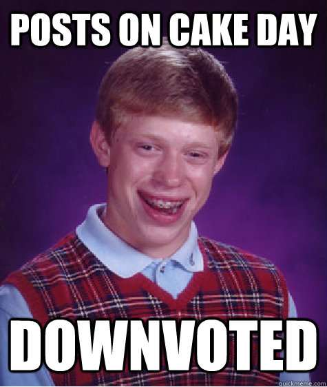 Posts on cake day downvoted  Bad Luck Brian