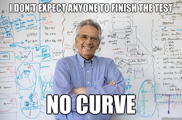 I don't expect anyone to finish the test no curve  Engineering Professor