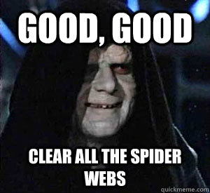 Good, good clear all the spider webs  