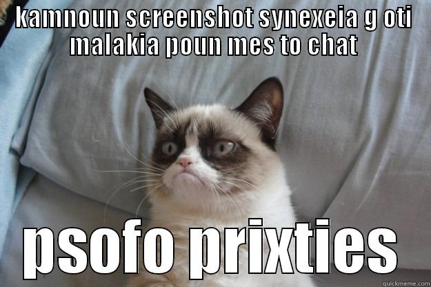 KAMNOUN SCREENSHOT SYNEXEIA G OTI MALAKIA POUN MES TO CHAT PSOFO PRIXTIES Grumpy Cat