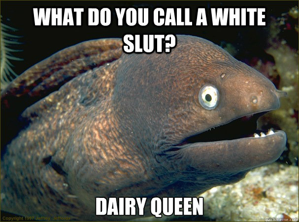 What do you call a white slut? Dairy Queen  Bad Joke Eel