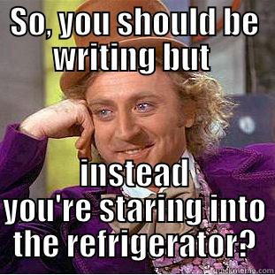 Get busy! - SO, YOU SHOULD BE WRITING BUT  INSTEAD YOU'RE STARING INTO THE REFRIGERATOR? Condescending Wonka