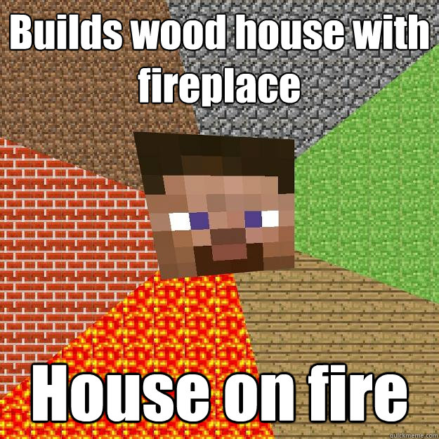 Builds wood house with fireplace House on fire  Minecraft