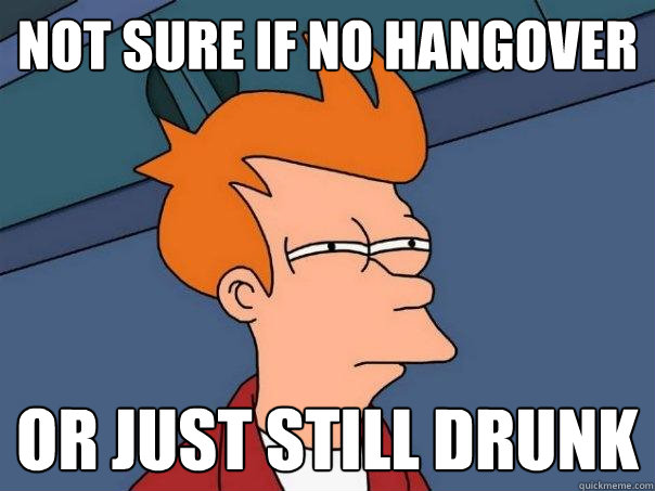 Not sure if no hangover or just still drunk  Futurama Fry