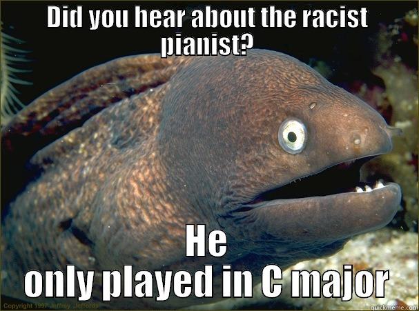 DID YOU HEAR ABOUT THE RACIST PIANIST? HE ONLY PLAYED IN C MAJOR Bad Joke Eel