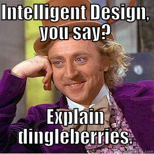 INTELLIGENT DESIGN, YOU SAY? EXPLAIN DINGLEBERRIES. Condescending Wonka