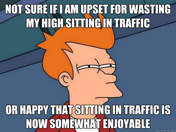 Not sure if I am upset for wasting my high sitting in traffic or happy that sitting in traffic is now somewhat enjoyable  Futurama Fry