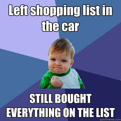 Left shopping list in the car STILL BOUGHT EVERYTHING ON THE LIST - Left shopping list in the car STILL BOUGHT EVERYTHING ON THE LIST  Success Kid