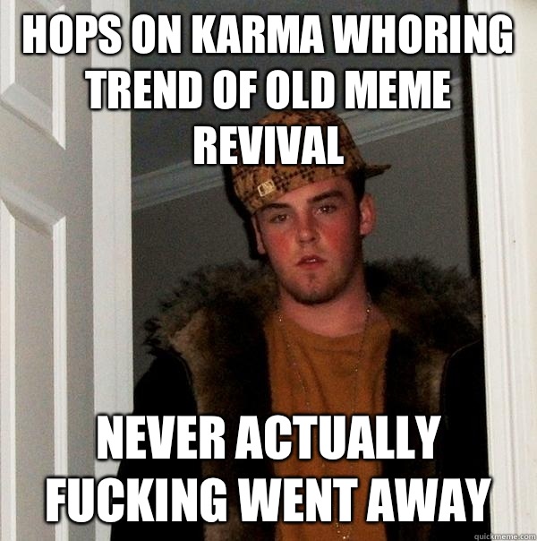 Hops on karma whoring trend of old meme revival Never actually fucking went away  Scumbag Steve