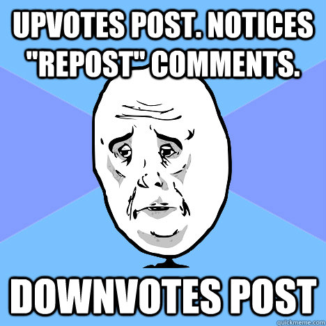 Upvotes post. Notices 