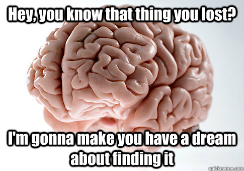 Hey, you know that thing you lost? I'm gonna make you have a dream about finding it   Scumbag Brain