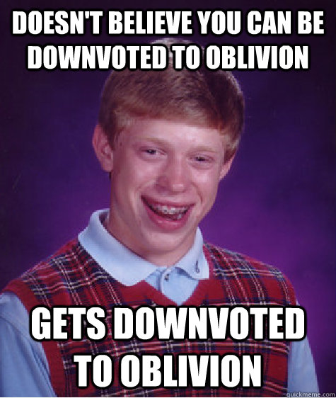 Doesn't believe you can be downvoted to oblivion gets downvoted to oblivion - Doesn't believe you can be downvoted to oblivion gets downvoted to oblivion  Bad Luck Brian