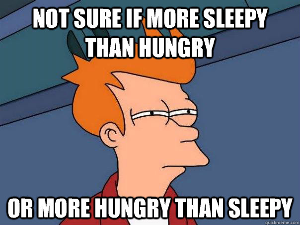 Not sure if more sleepy than hungry Or more hungry than sleepy  Futurama Fry