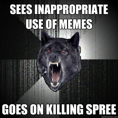 Sees inappropriate use of memes goes on killing spree  Insanity Wolf