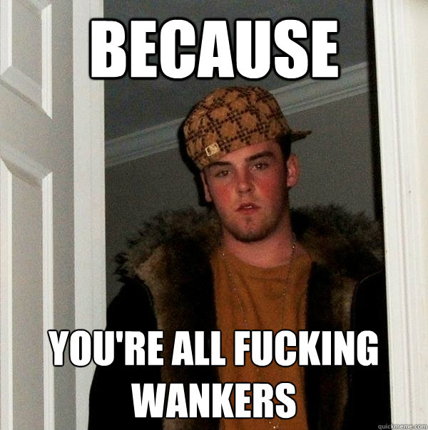 BECAUSE YOU'RE ALL FUCKING WANKERS - BECAUSE YOU'RE ALL FUCKING WANKERS  Scumbag Steve