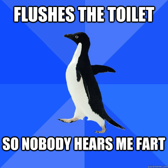 FLushes the toilet  so nobody hears me fart   Socially Awkward Penguin