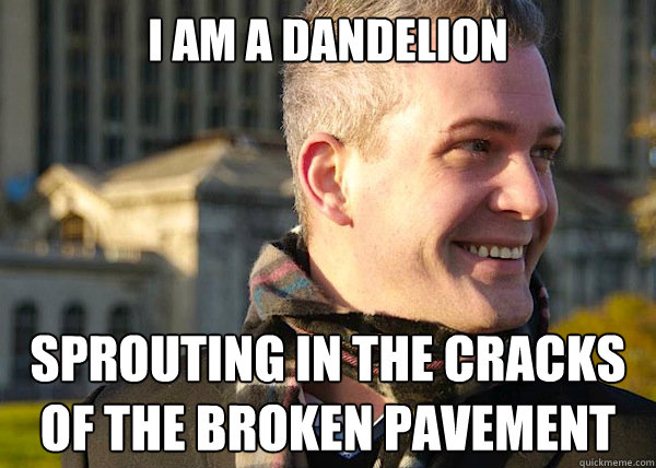 I am a dandelion sprouting in the cracks of the broken pavement  White Entrepreneurial Guy