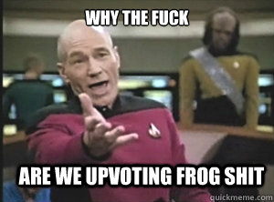 why the fuck are we upvoting frog shit - why the fuck are we upvoting frog shit  Annoyed Picard