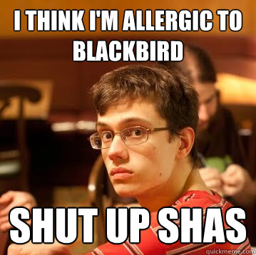 I think i'm allergic to blackbird shut up shas  