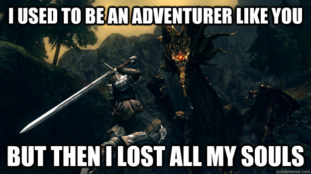 I used to be an adventurer like you but Then i lost all my souls  Dark Souls Meme