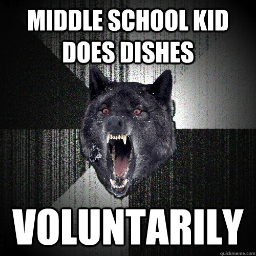 Middle School Kid Does dishes voluntarily  Insanity Wolf