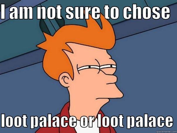 I AM NOT SURE TO CHOSE  LOOT PALACE OR LOOT PALACE Futurama Fry