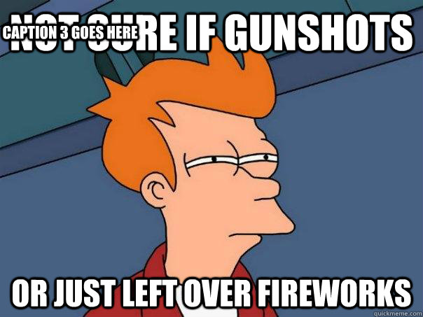 Not Sure If gunshots or just left over fireworks Caption 3 goes here  Futurama Fry