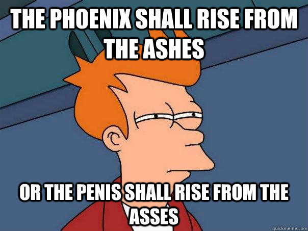 The Phoenix shall rise from the ashes Or The Penis shall rise from the asses  Futurama Fry