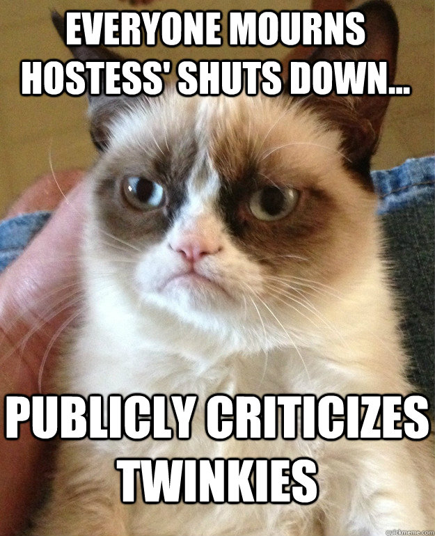 Everyone mourns Hostess' shuts down... Publicly criticizes twinkies  Grumpy Cat