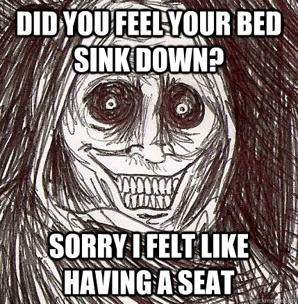 Did you feel your bed sink down? sorry i felt like having a seat  Horrifying Houseguest