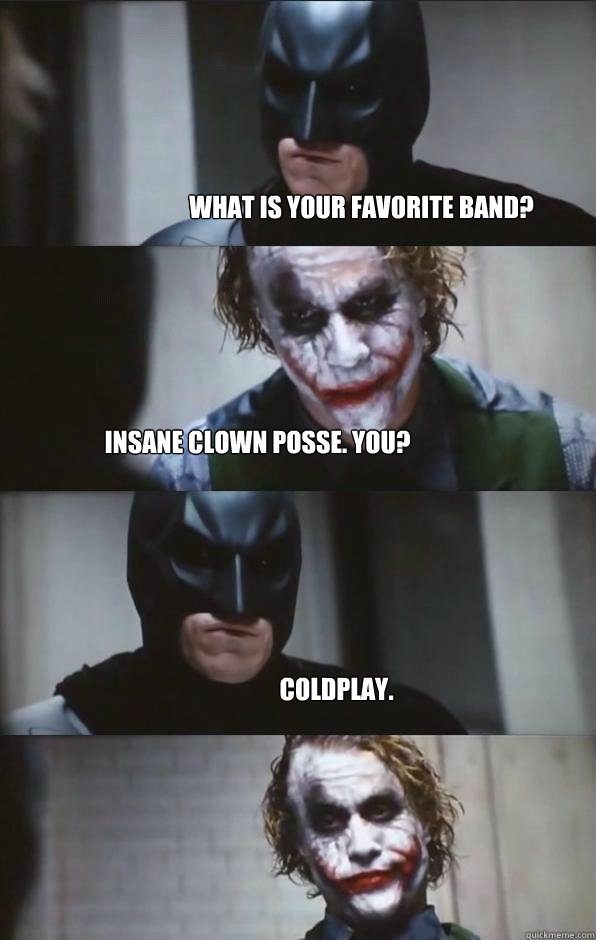 What is Your Favorite Band? Insane Clown Posse. You? Coldplay.  Batman Panel