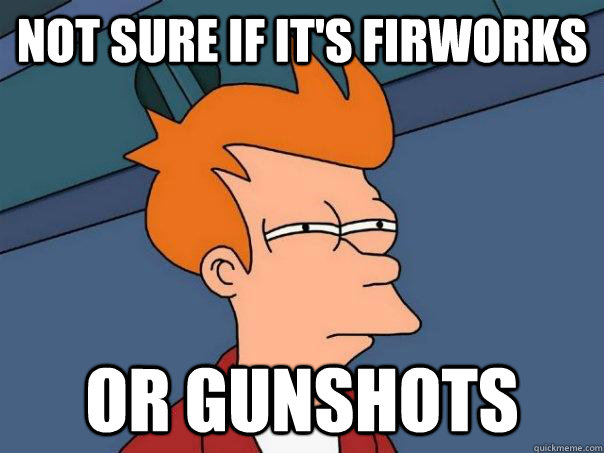 Not sure if it's firworks or gunshots  Futurama Fry