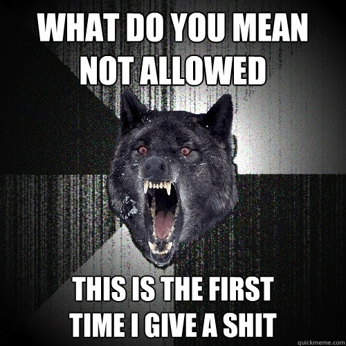 what do you mean  not allowed this is the first                  time i give a shit  Insanity Wolf