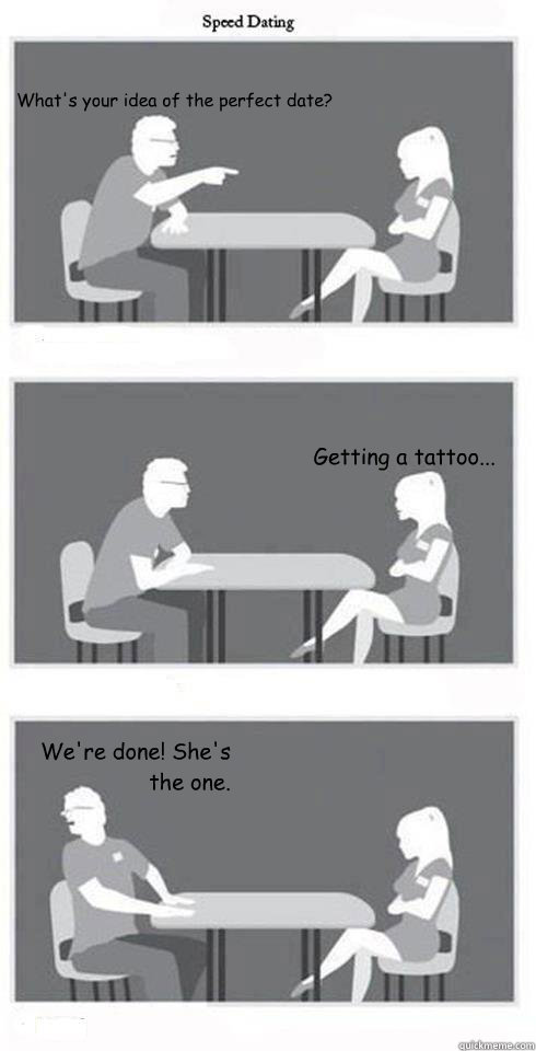 What's your idea of the perfect date? Getting a tattoo... We're done! She's the one.  Speed Dating