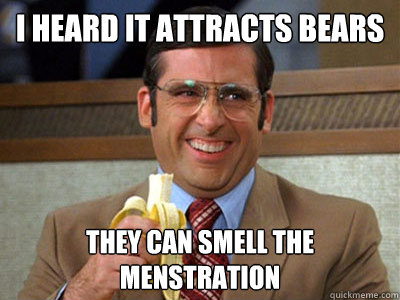 i heard it attracts bears they can smell the menstration  Brick Tamland